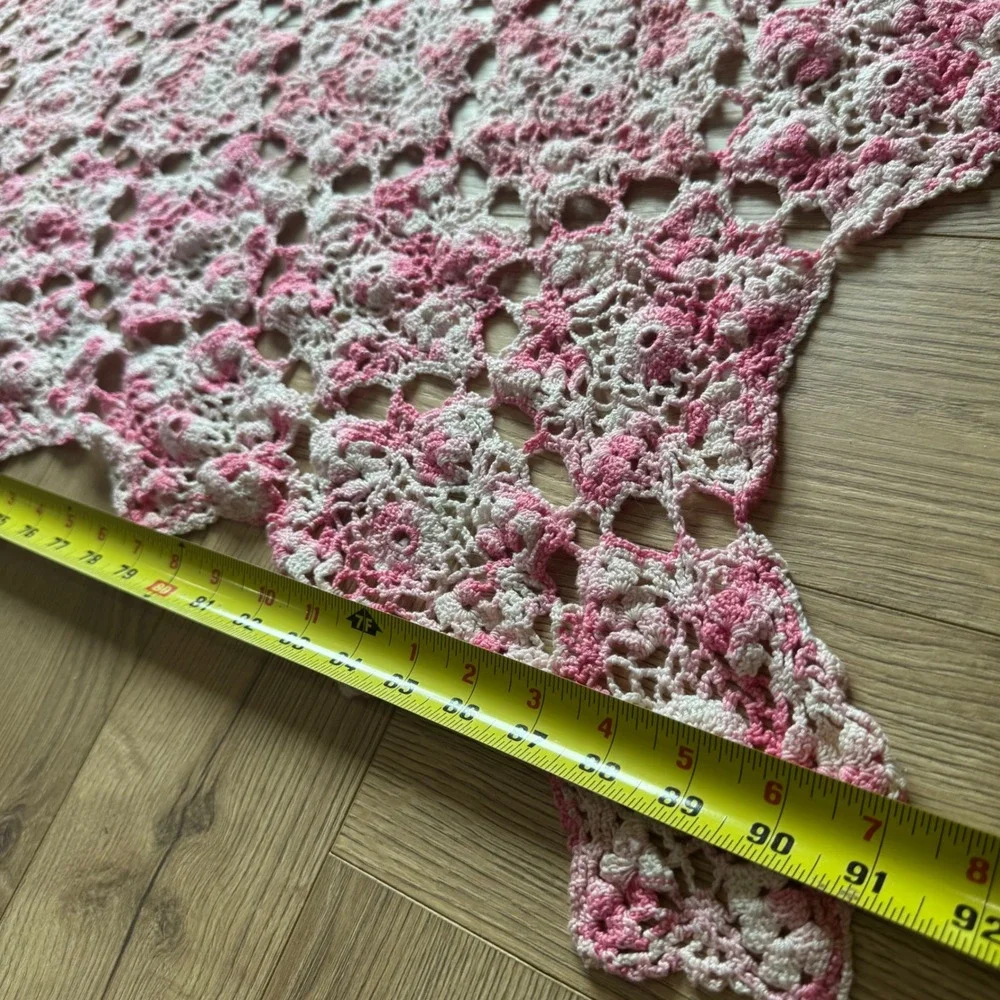 Vintage Crochet Bedspread Coverlet Pink Floral Lace 91